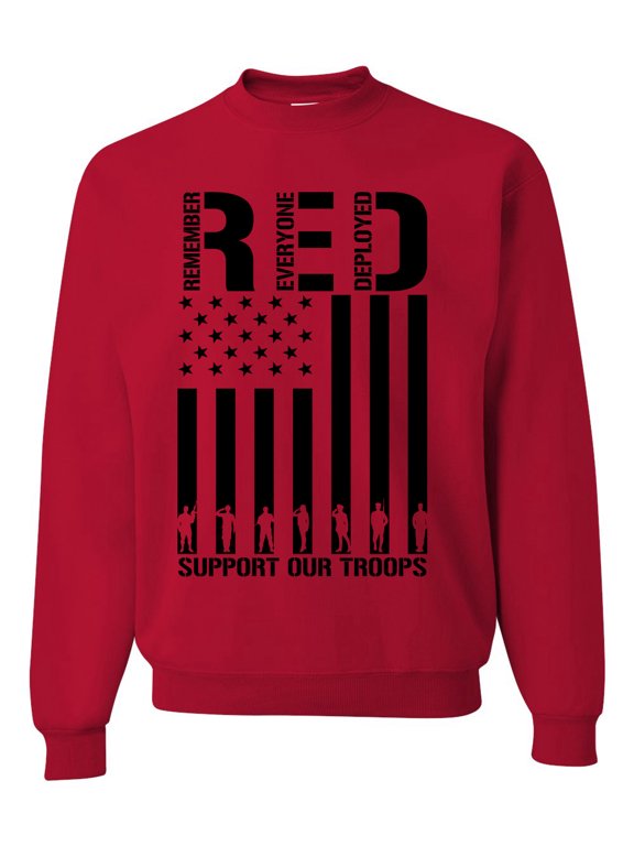 Remember Everyone Deployed RED Support Our Troops Military Black Flag Unisex Crewneck Sweatshirt