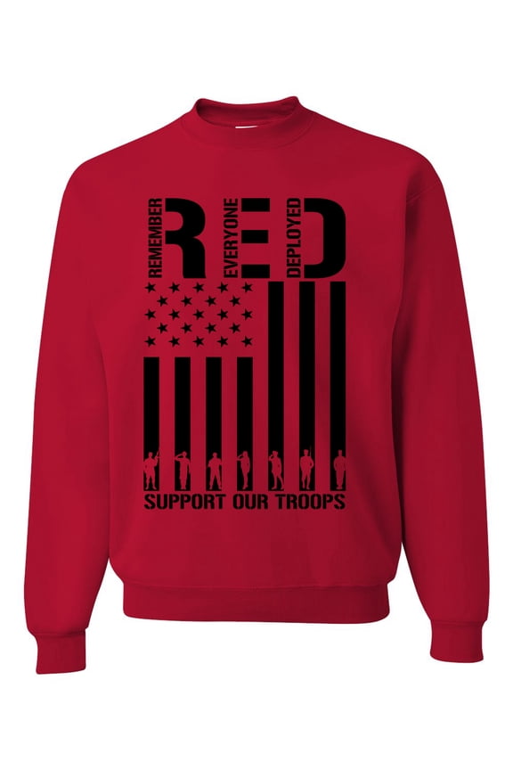 Remember Everyone Deployed RED Support Our Troops Military Black Flag Unisex Crewneck Sweatshirt