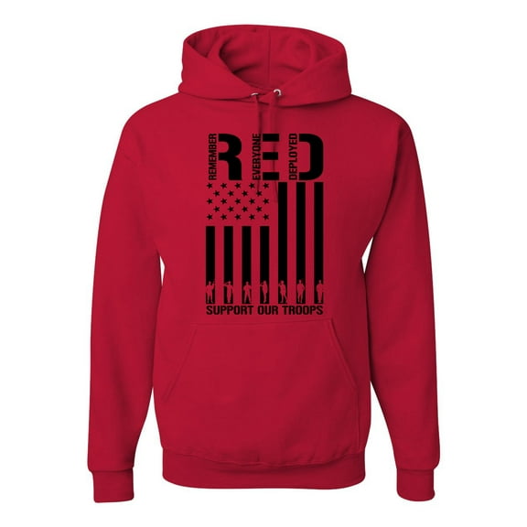 Wild Bobby Remember Everyone Deployed RED Support Our Troops Military Black Flag Unisex Hoodie Sweatshirt