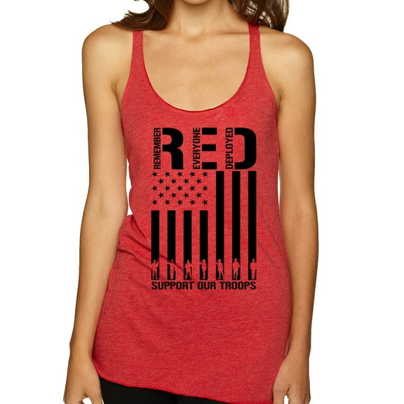 Wild Bobby Remember Everyone Deployed RED Support Our Troops Military Black Flag Women Tri-Blend Racerback Tank Top