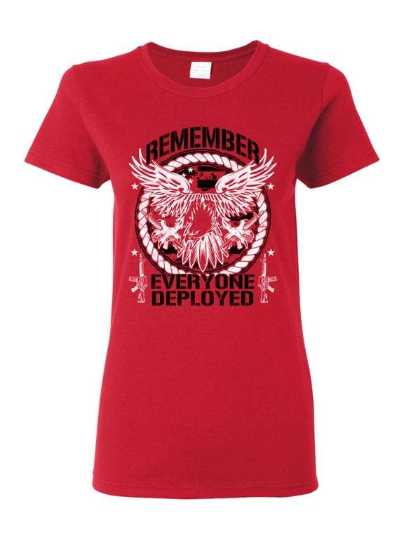 Remember Everyone Deployed RED USA Military Freedom Eagle Wings Women Graphic Tee
