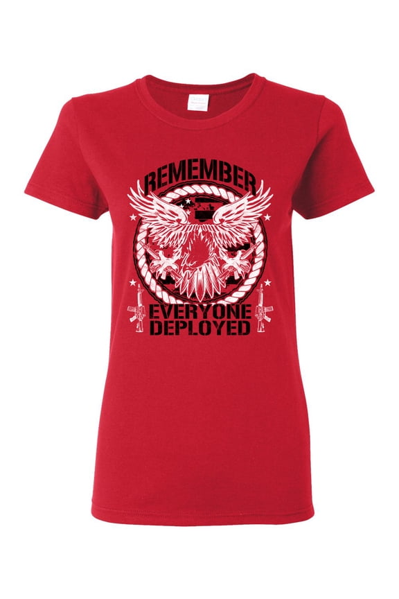 Remember Everyone Deployed RED USA Military Freedom Eagle Wings Women Graphic Tee