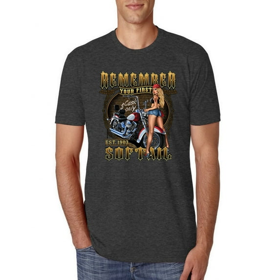 Wild Bobby, Remember Your First Soft Tail Bike Hot Babe Cars and Trucks Mens Premium Tri Blend T-Shirt, Vintage Black, Large