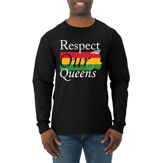Wild Bobby Respect Our Queens Black Pride Mens Long Sleeve Shirt, Black, Medium