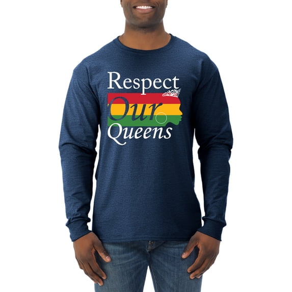 Wild Bobby Respect Our Queens Black Pride Mens Long Sleeve Shirt, Vintage Heather Navy, X-Large