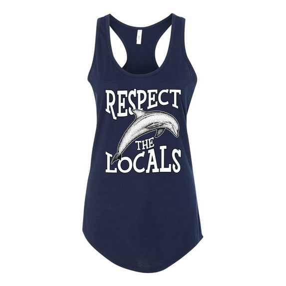 Wild Bobby Respect The Locals Save Our Oceans Dolphin Animal Lover Ladies Racerback Tank Top, Navy, X-Large