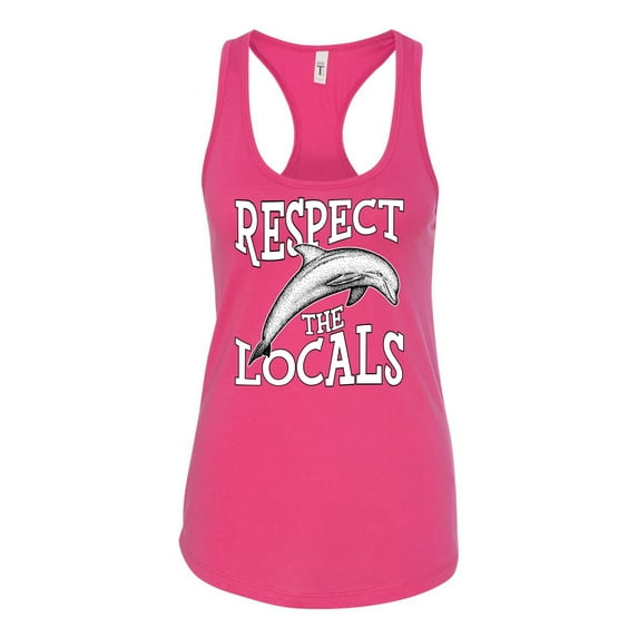 Wild Bobby Respect The Locals Save Our Oceans Dolphin Animal Lover Ladies Racerback Tank Top, Raspberry, X-Large