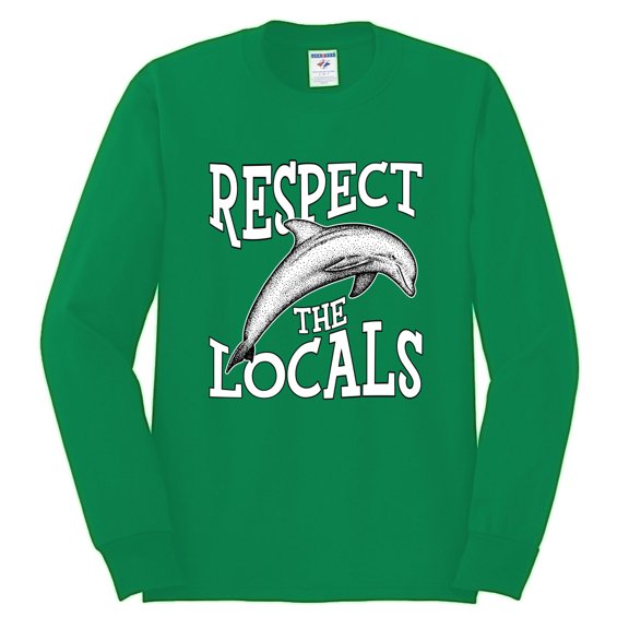 Wild Bobby Respect The Locals Save Our Oceans Dolphin Animal Lover Men Long Sleeve Shirt, Kelly, 3X-Large