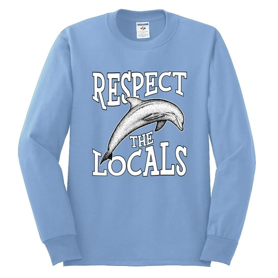 Wild Bobby Respect The Locals Save Our Oceans Dolphin Animal Lover Men Long Sleeve Shirt, Light Blue, Large