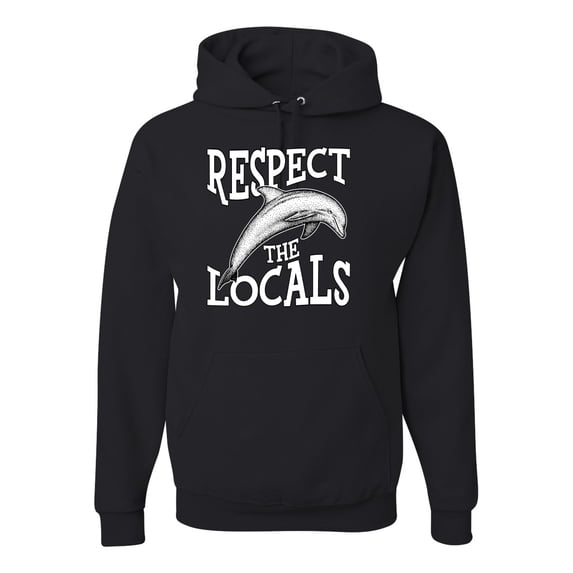 Wild Bobby Respect The Locals Save Our Oceans Dolphin Animal Lover Unisex Graphic Hoodie Sweatshirt, Black, 3X-Large