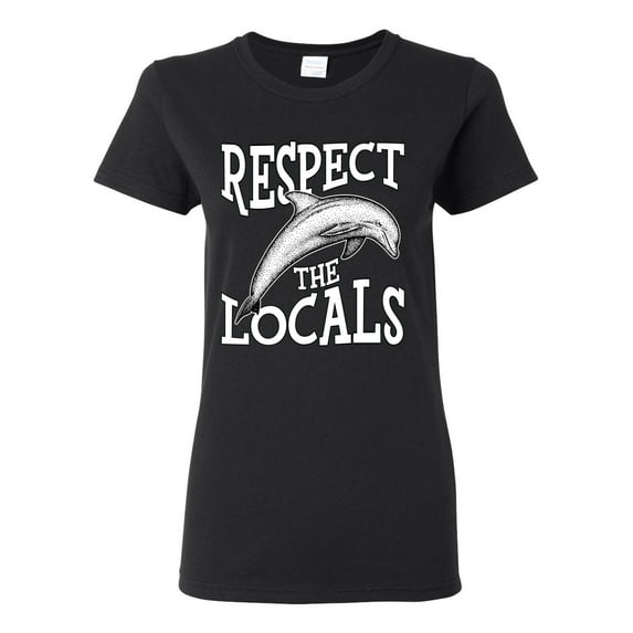 Wild Bobby Respect The Locals Save Our Oceans Dolphin Animal Lover Women Graphic Tee, Black, 3X-Large