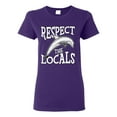 thumbnail image 1 of Wild Bobby Respect The Locals Save Our Oceans Dolphin Animal Lover Women Graphic Tee, Purple, Large, 1 of 6