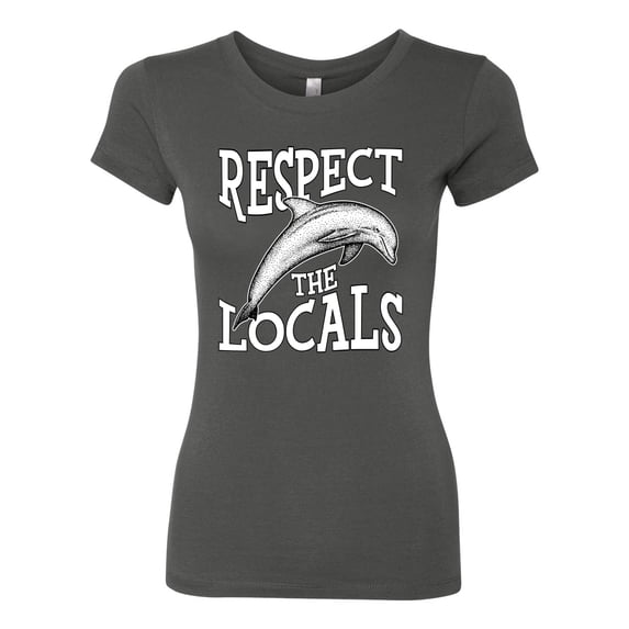 Wild Bobby Respect The Locals Save Our Oceans Dolphin Animal Lover Women Slim Fit Junior Tee, Dark Grey, Medium
