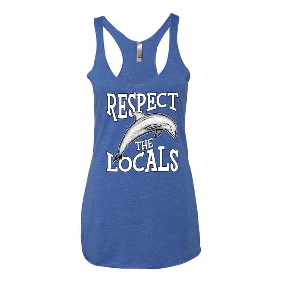 Wild Bobby Respect The Locals Save Our Oceans Dolphin Animal Lover Women Tri-Blend Racerback Tank Top, Vintage Royal, Small