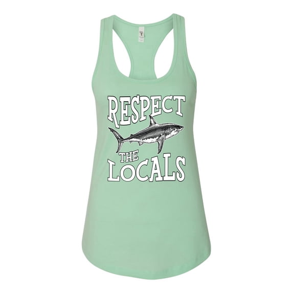 Wild Bobby Respect The Locals Save Our Oceans Shark Animal Lover Ladies Racerback Tank Top, Mint, Large