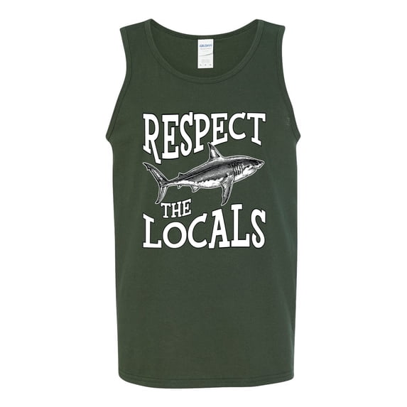 Wild Bobby Respect The Locals Save Our Oceans Shark Animal Lover Men Graphic Tank Top, Forest Green, Medium