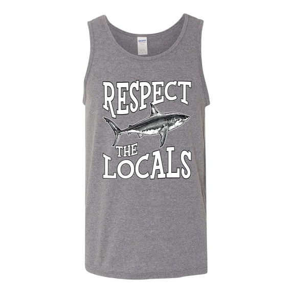 Wild Bobby Respect The Locals Save Our Oceans Shark Animal Lover Men Graphic Tank Top, Heather Grey, X-Large