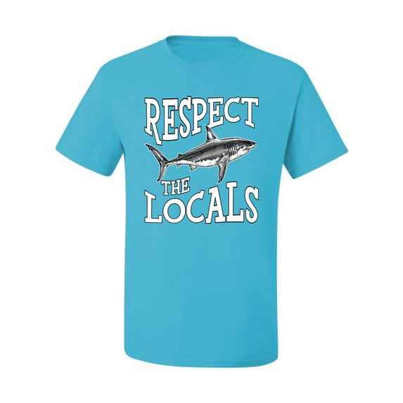 Wild Bobby Respect The Locals Save Our Oceans Shark Animal Lover Men Graphic Tee, Light Turquoise, Small