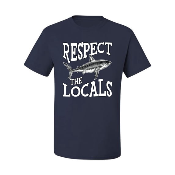 Wild Bobby Respect The Locals Save Our Oceans Shark Animal Lover Men Graphic Tee, Navy, Large