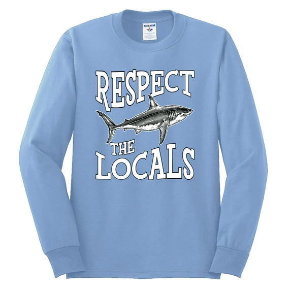 Wild Bobby Respect The Locals Save Our Oceans Shark Animal Lover Men Long Sleeve Shirt, Light Blue, X-Large