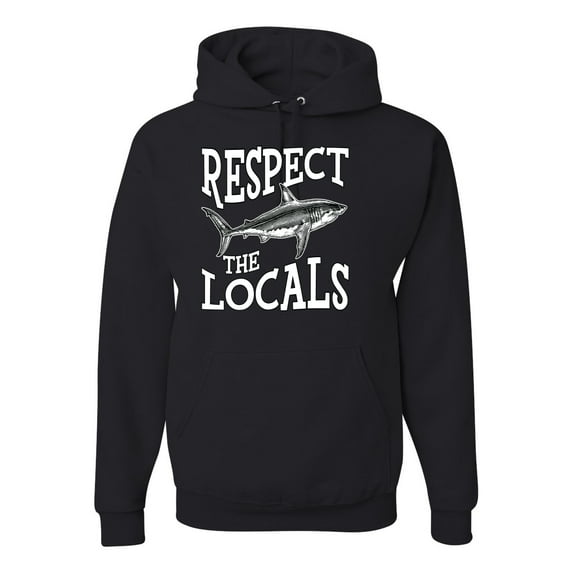 Wild Bobby Respect The Locals Save Our Oceans Shark Animal Lover Unisex Graphic Hoodie Sweatshirt, Black, Small