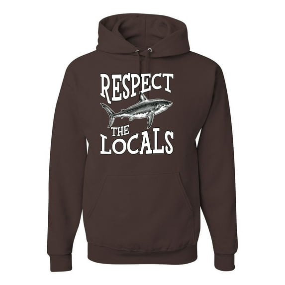 Wild Bobby Respect The Locals Save Our Oceans Shark Animal Lover Unisex Graphic Hoodie Sweatshirt, Brown, X-Large