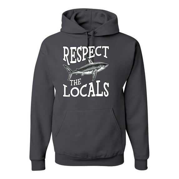 Wild Bobby Respect The Locals Save Our Oceans Shark Animal Lover Unisex Graphic Hoodie Sweatshirt, Charcoal, X-Large