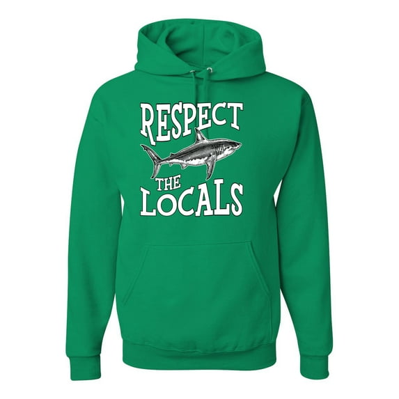 Wild Bobby Respect The Locals Save Our Oceans Shark Animal Lover Unisex Graphic Hoodie Sweatshirt, Kelly, Small