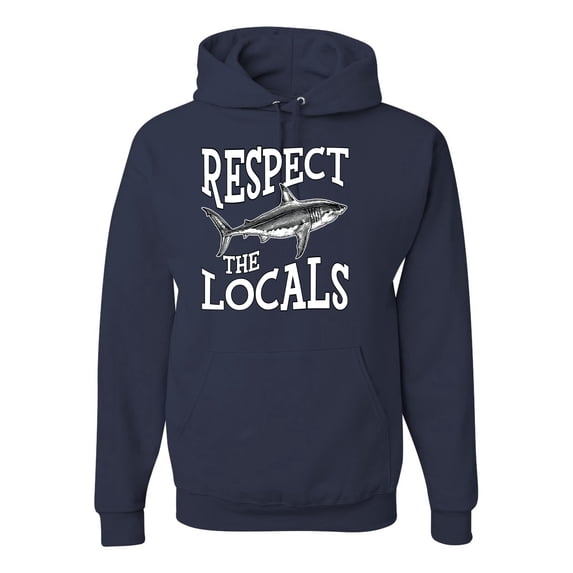 Wild Bobby Respect The Locals Save Our Oceans Shark Animal Lover Unisex Graphic Hoodie Sweatshirt, Navy, Large