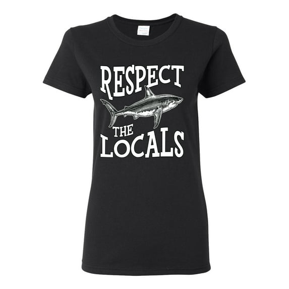 Wild Bobby Respect The Locals Save Our Oceans Shark Animal Lover Women Graphic Tee, Black, Small
