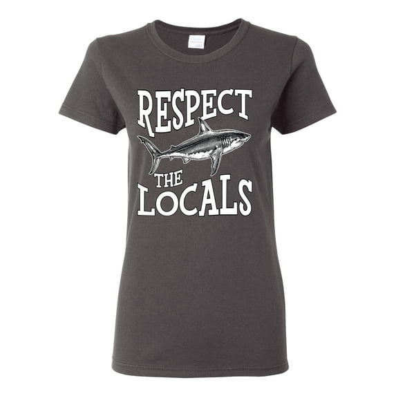 Wild Bobby Respect The Locals Save Our Oceans Shark Animal Lover Women Graphic Tee, Charcoal, X-Large