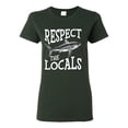 thumbnail image 1 of Wild Bobby Respect The Locals Save Our Oceans Shark Animal Lover Women Graphic Tee, Forest Green, Large, 1 of 6