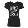 thumbnail image 1 of Wild Bobby Respect The Locals Save Our Oceans Shark Animal Lover Women Slim Fit Junior Tee, Black, Small, 1 of 6