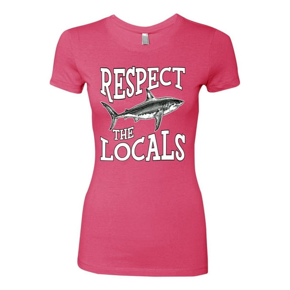 Wild Bobby Respect The Locals Save Our Oceans Shark Animal Lover Women Slim Fit Junior Tee, Hot Pink, X-Large