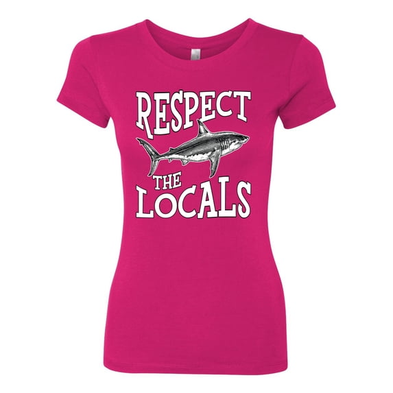 Wild Bobby Respect The Locals Save Our Oceans Shark Animal Lover Women Slim Fit Junior Tee, Raspberry, X-Large