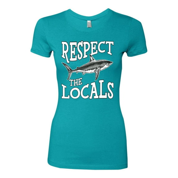 Wild Bobby Respect The Locals Save Our Oceans Shark Animal Lover Women Slim Fit Junior Tee, Tahiti Blue, Small