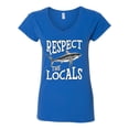 thumbnail image 1 of Wild Bobby Respect The Locals Save Our Oceans Shark Animal Lover Women Standard V-Neck Tee, Royal, Small, 1 of 6
