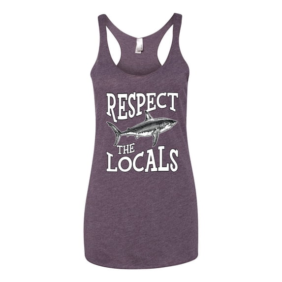 Wild Bobby Respect The Locals Save Our Oceans Shark Animal Lover Women Tri-Blend Racerback Tank Top, Purple Vintage, Medium