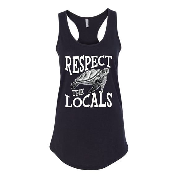 Wild Bobby Respect The Locals Save Our Oceans Turtle Animal Lover Ladies Racerback Tank Top, Black, Small