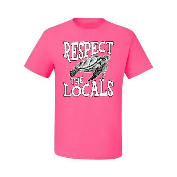 Wild Bobby Respect The Locals Save Our Oceans Turtle Animal Lover Men Graphic Tee, Neon Pink, Large