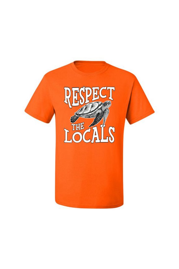 Respect The Locals Save Our Oceans Turtle Animal Lover Men Graphic Tee, Orange, Medium