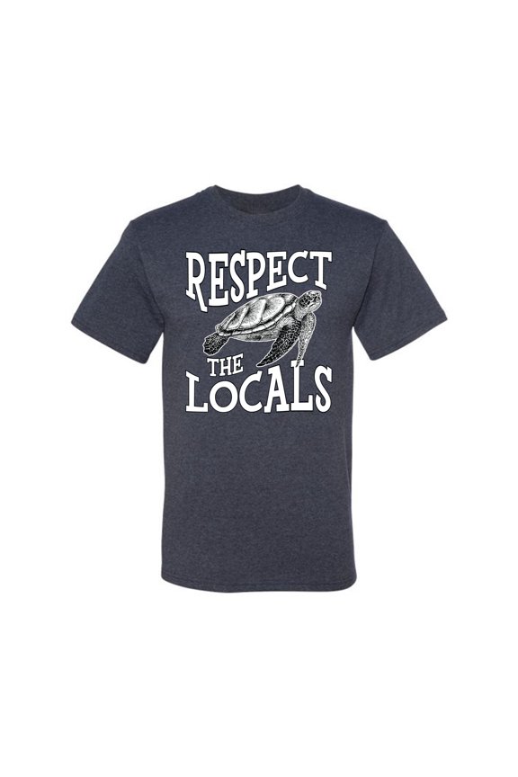 Respect The Locals Save Our Oceans Turtle Animal Lover Men Graphic Tee, Vintage Heather Navy, X-Large