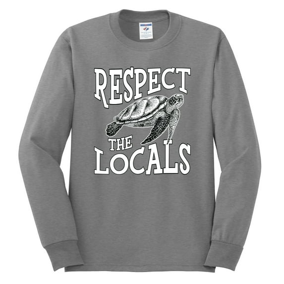 Wild Bobby Respect The Locals Save Our Oceans Turtle Animal Lover Men Long Sleeve Shirt, Heather Grey, X-Large