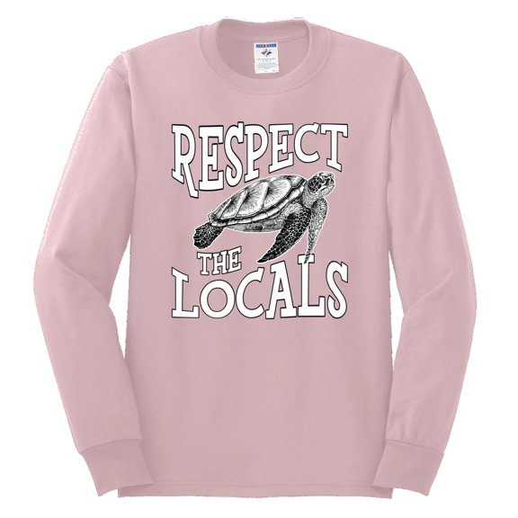 Wild Bobby Respect The Locals Save Our Oceans Turtle Animal Lover Men Long Sleeve Shirt, Light Pink, Medium