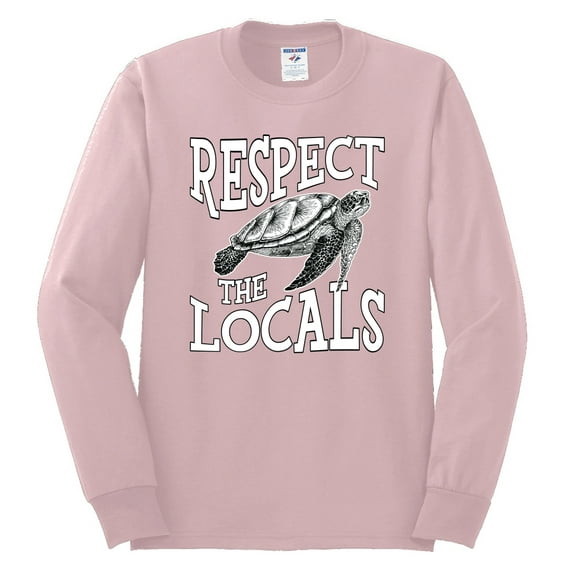 Wild Bobby Respect The Locals Save Our Oceans Turtle Animal Lover Men Long Sleeve Shirt, Light Pink, X-Large