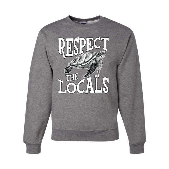 Wild Bobby Respect The Locals Save Our Oceans Turtle Animal Lover Unisex Crewneck Graphic Sweatshirt, Heather Grey, X-Large
