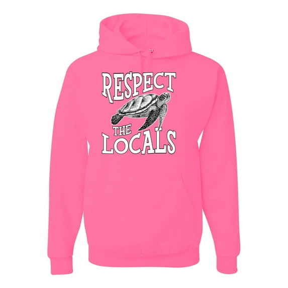 Wild Bobby Respect The Locals Save Our Oceans Turtle Animal Lover Unisex Graphic Hoodie Sweatshirt, Neon Pink, Large