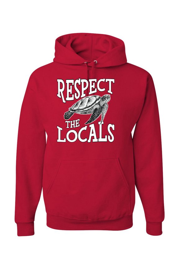 Respect The Locals Save Our Oceans Turtle Animal Lover Unisex Graphic Hoodie Sweatshirt, Red, Medium