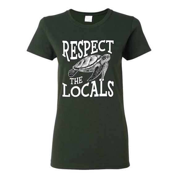 Wild Bobby Respect The Locals Save Our Oceans Turtle Animal Lover Women Graphic Tee, Forest Green, X-Large