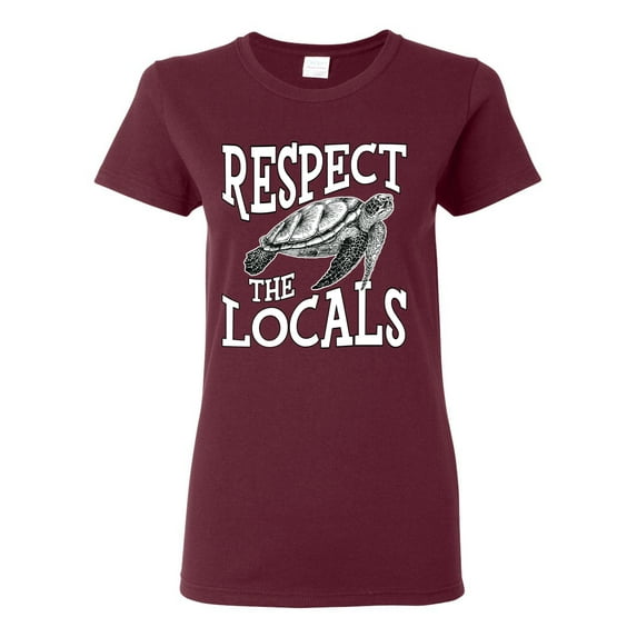 Wild Bobby Respect The Locals Save Our Oceans Turtle Animal Lover Women Graphic Tee, Maroon, XX-Large